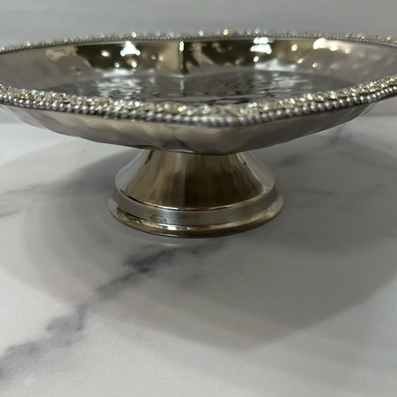 India Handicrafts heart shaped Beaded Hammered Silver tone Metal Tray Platter - Picture 3 of 12